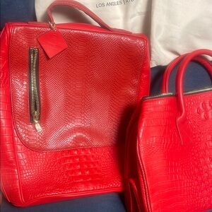 Tote & Carry Red Backpack and duffle with Crocodile Embossed Texture